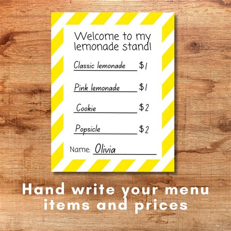 Enlemonade Stand Menu Template