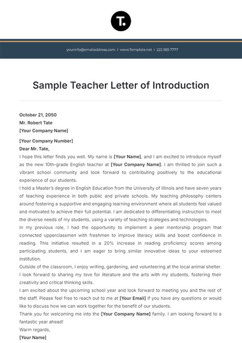 Enletter Of Introduction For Teaching Job Template