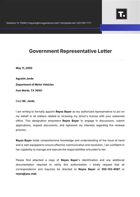 Enletter To Representative Template