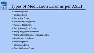 enlist different types of medication errors as per ashp