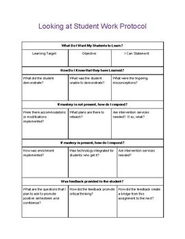 Enlooking At Student Work Protocol Template