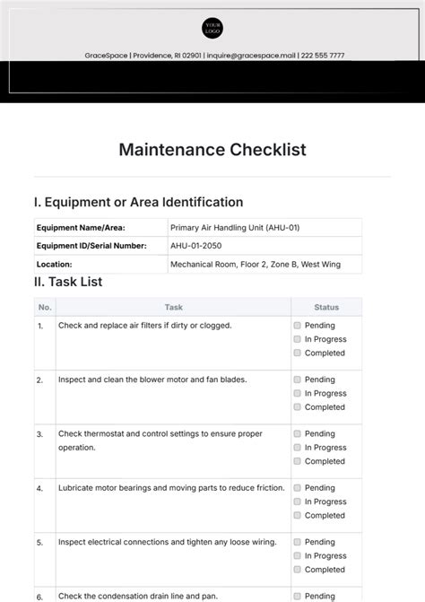 Enmachine Maintenance Checklist Template