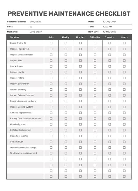Enmachine Maintenance Checklist Template Excel