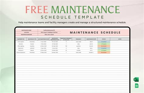 Enmachine Maintenance Schedule Excel Template