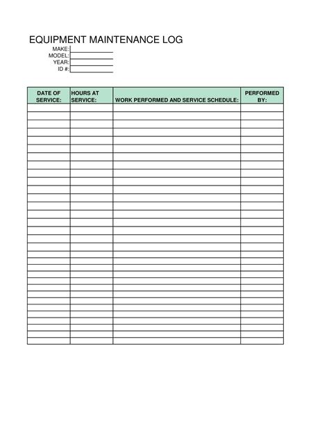 Enmaintenance Log Template Excel