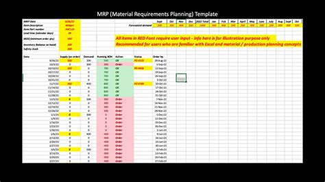 Enmaterial Requirement Planning Excel Template