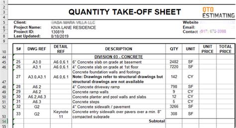 Enmaterial Take Off Sheet Template Excel
