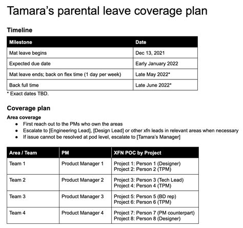 Enmaternity Leave Coverage Plan Template