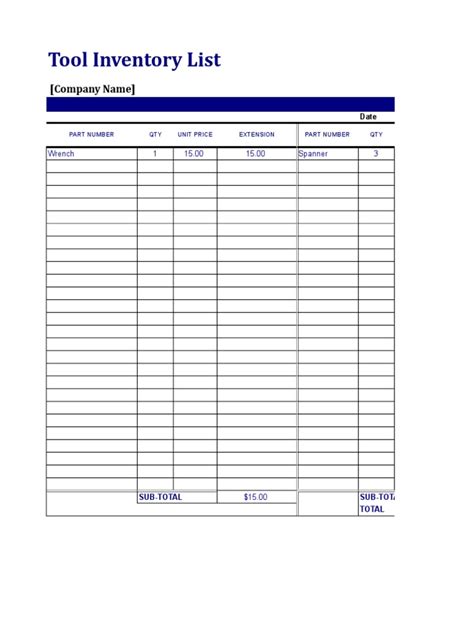 Enmechanic Tool Inventory List Template