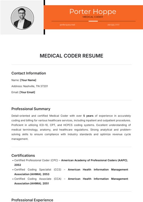 Enmedical Coder Resume Template Free