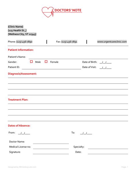 Enmedical Note For Work Template