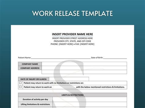Enmedical Release Form To Return To Work Template