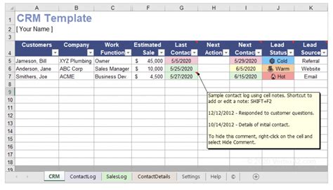 Enmicrosoft Excel Crm Template
