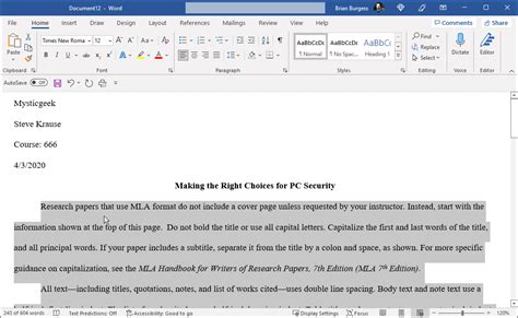 Enmicrosoft Word Mla Format Template