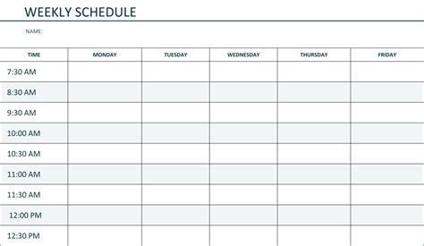 Enmonday Through Friday Schedule Template