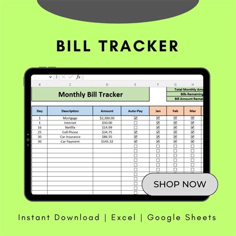 Enmonthly Bill Tracker Template Excel