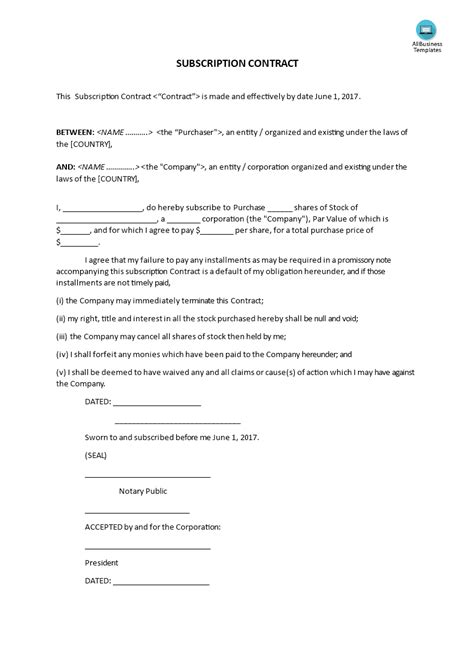 Enmonthly Subscription Contract Template