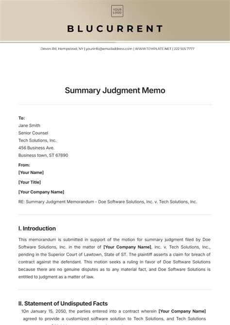 Enmotion For Summary Judgment Template