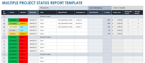 Enmultiple Project Status Report Template Excel Free
