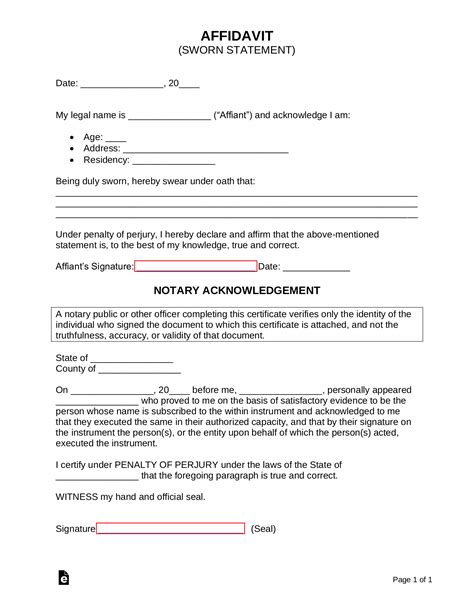 Ennotarized Affidavit Template