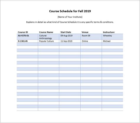 Ennotion Course Schedule Template