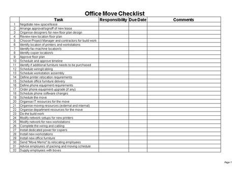 Enoffice Move Checklist Template Excel