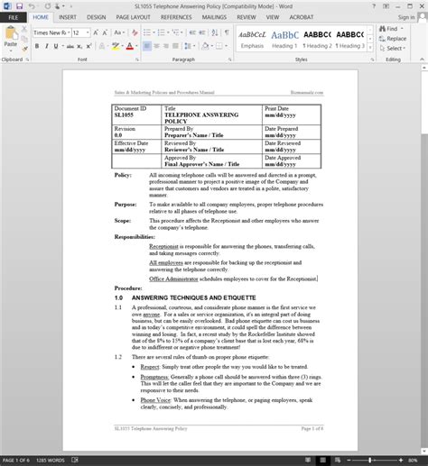 Enon Call Policy And Procedure Template
