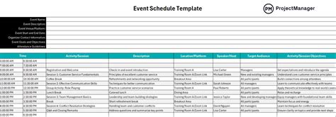 Enone Day Event Schedule Template Excel