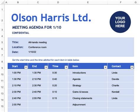 Enone On One Meeting Excel Template