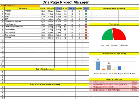 Enone Page Project Manager Excel Template