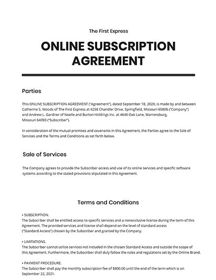 Enonline Subscription Agreement Template