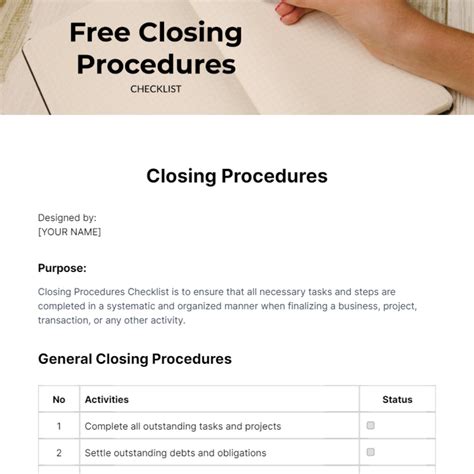 Enopening And Closing Procedures Template