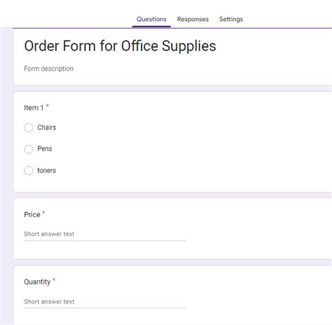 Enorder Form Google Forms Template
