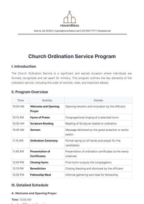 Enordination Service Program Template