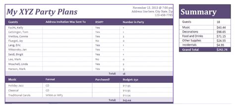 Enparty Planner Template Excel