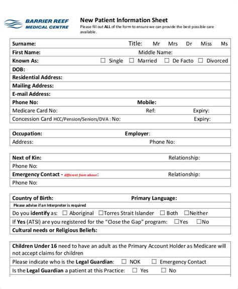 Enpatient Information Sheet Template