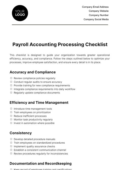 Enpayroll Processing Checklist Template