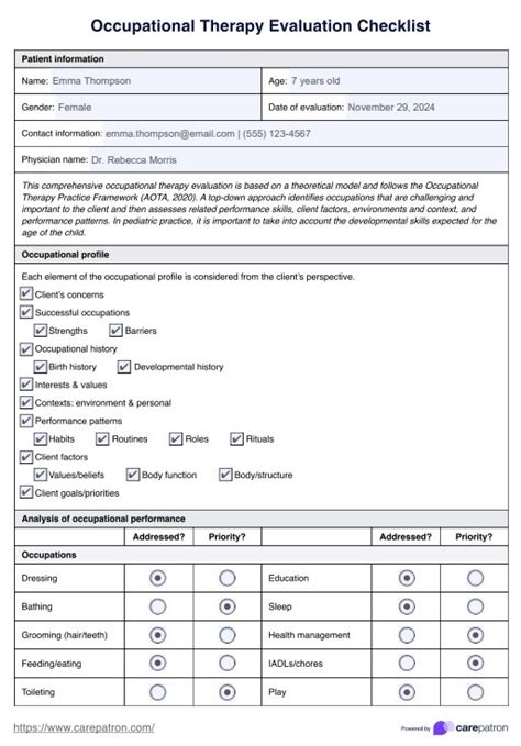 Enpediatric Ot Evaluation Template