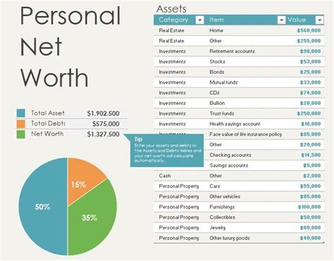 Enpersonal Net Worth Excel Template