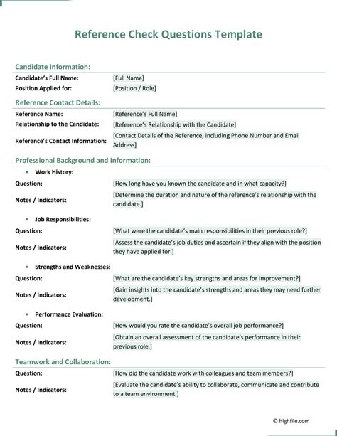 Enpersonal Reference Check Questions Template