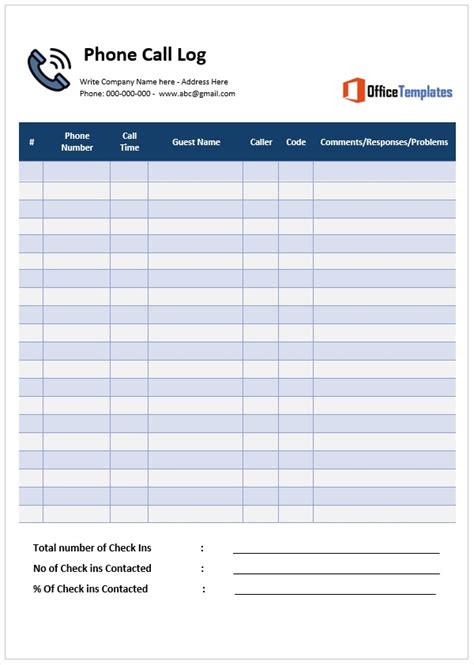 Enphone Call Log Template Excel