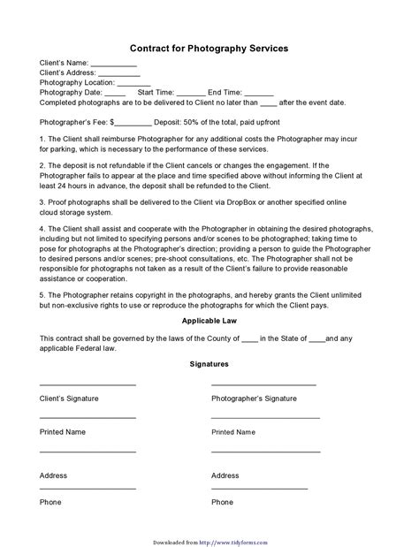 Enphotography Contract Sheet Template