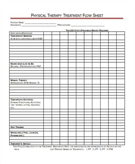 Enphysical Therapy Flow Sheet Template