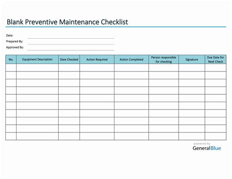 Enpreventive Maintenance Checklist Template Excel Free