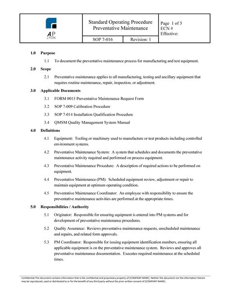 Enpreventive Maintenance Procedure Template