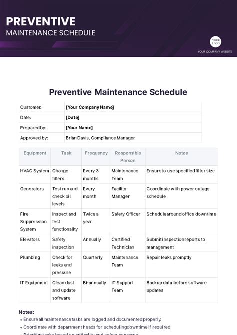 Enpreventive Maintenance Program Template