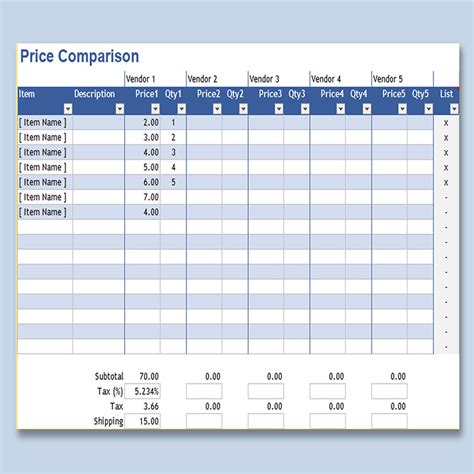Enprice List Template Excel
