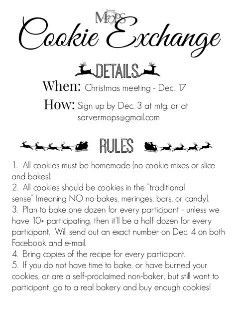Enprintable Cookie Exchange Rules Template