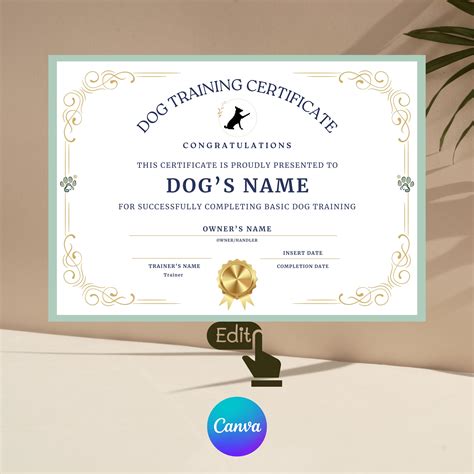Enprintable Dog Training Certificate Template