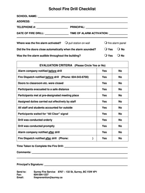 Enprintable Fire Drill Checklist Template